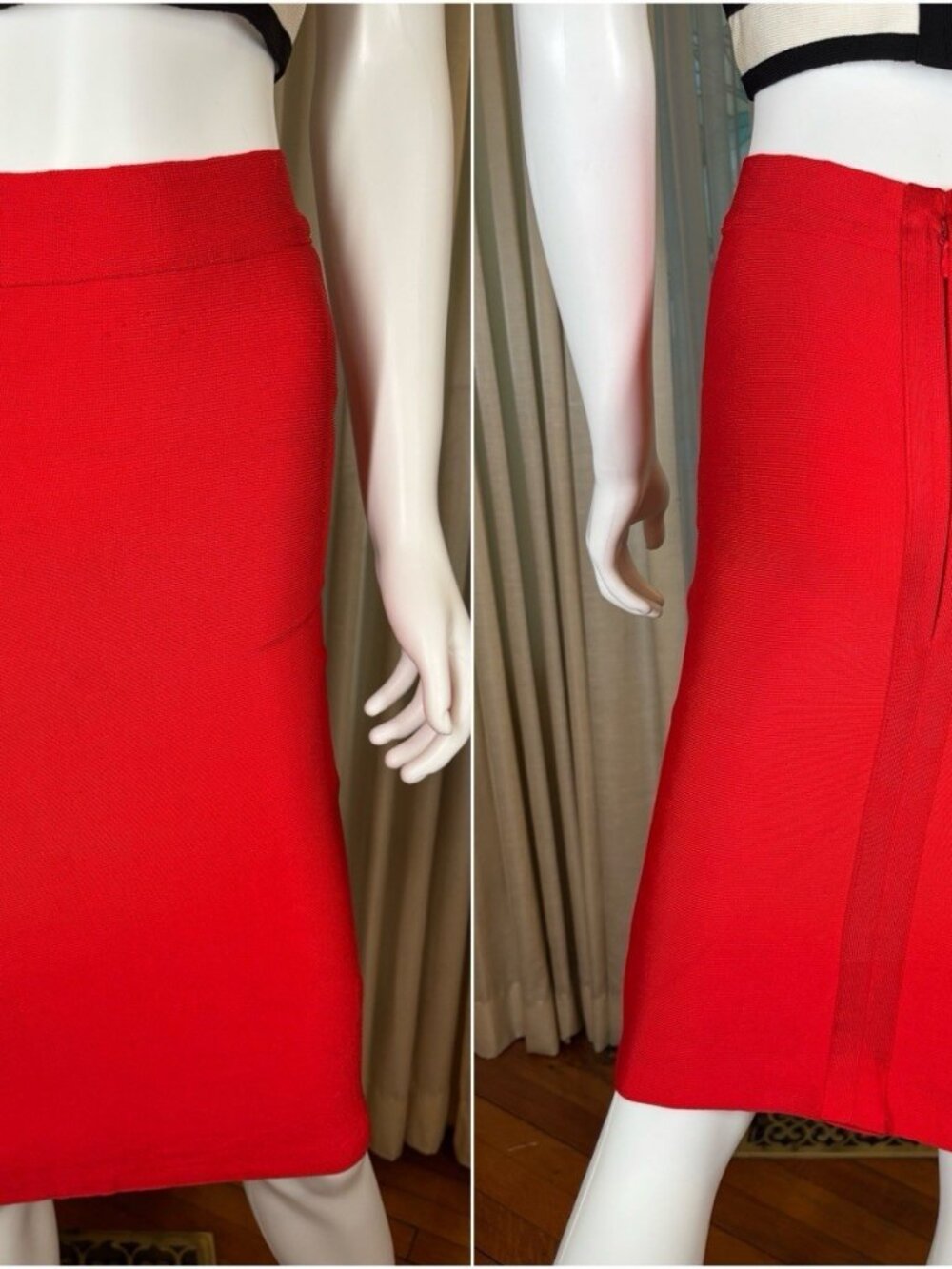 Red Bandage Pencil Skirt Size S High Waist Knee Length Bodycon Back Zip Y2K